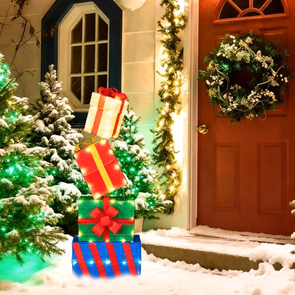 Set di 4 scatole regalo decorative a LED multicolore con 51 luci LED bianco caldo per decorazioni natalizie – 2