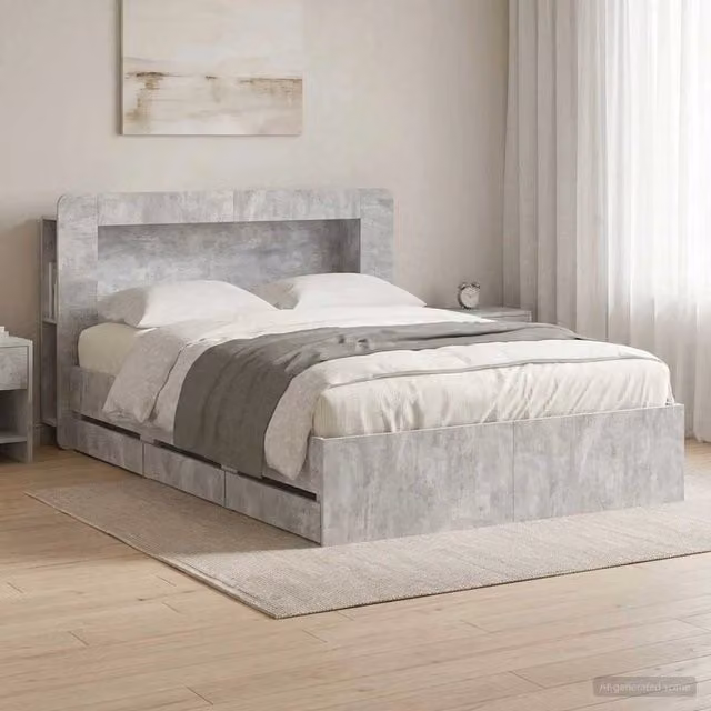 Struttura del letto con stoccaggio e testata Grigio Cemento 3434053