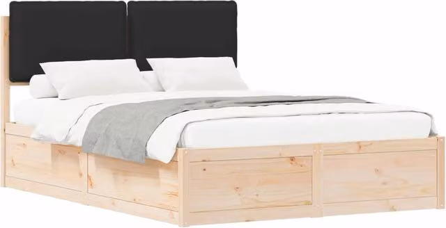 Letto matrimoniale | Letto per adulti | Letto con Testiera Rivestita Nero 140 x 200 cm Pino massello