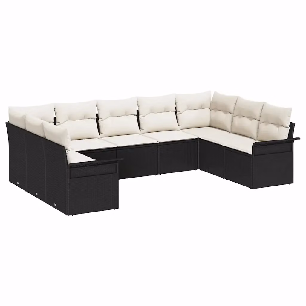 Set Divano da Giardino vidaXL 9 pz Nero con Cuscini e Contenitore in Polyrattan e Acciaio – 2