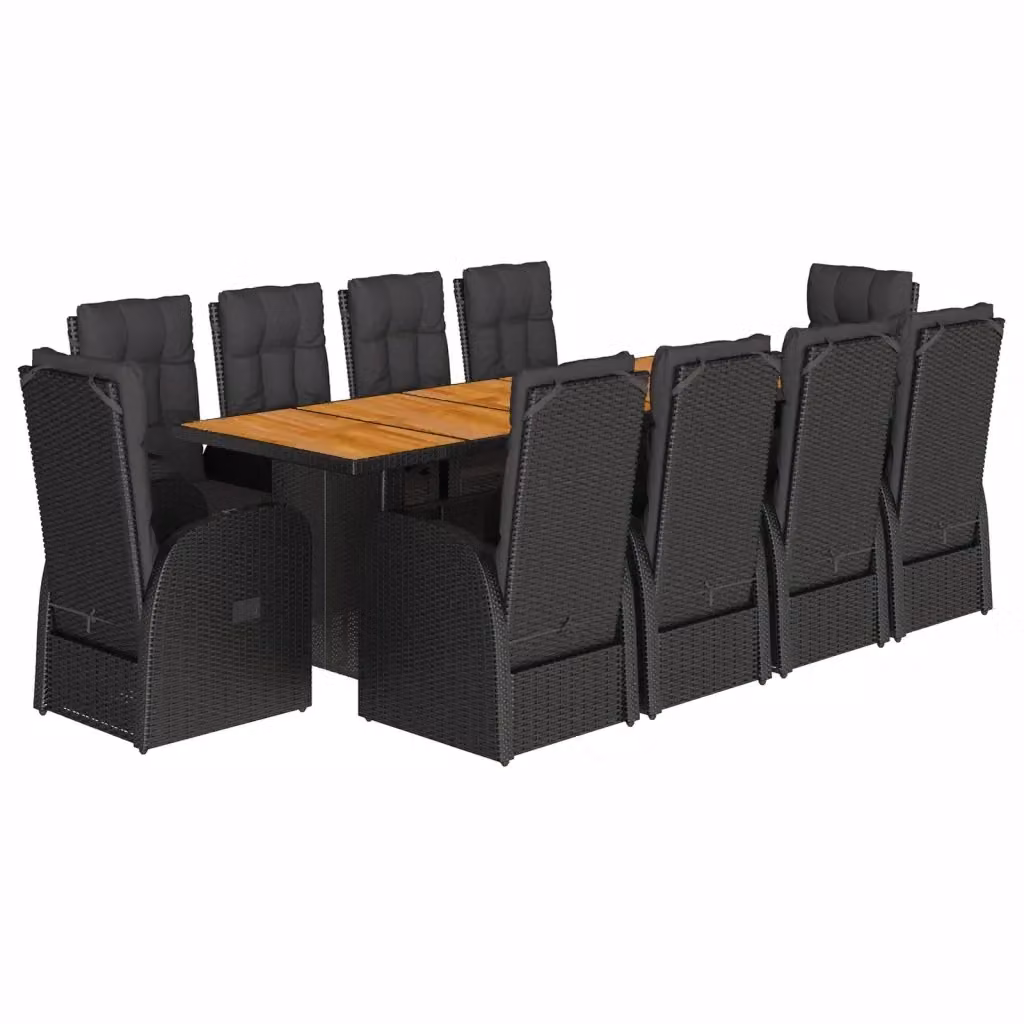 Set da pranzo da giardino moderno vidaXL in legno di acacia oliato e polyrattan nero, 11 pezzi – 2