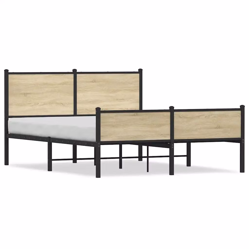 Letto con struttura in metallo e legno color rovere Sonoma vidaXL L/P: 150 x 200 cm – 2