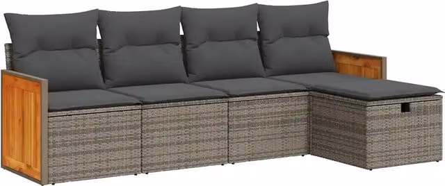 Set Divano da Giardino 5 pz | Set Salotto da Giardino con Cuscini Grigio in Polyrattan