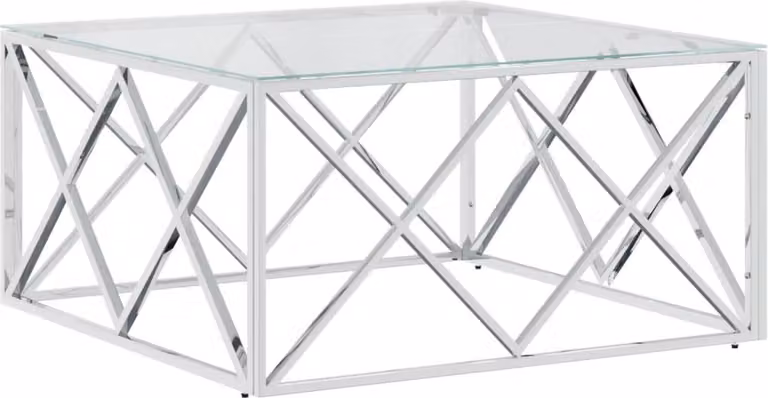 Tavolino da Salotto 80x80x40 cm in Acciaio Inox e Vetro