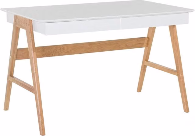 Scrivania da Scrittura Beliani in Stile Scandinavo Bianca e Rovere con Piano Laccato L/P/H: 120 x 80 x 75 cm – 1