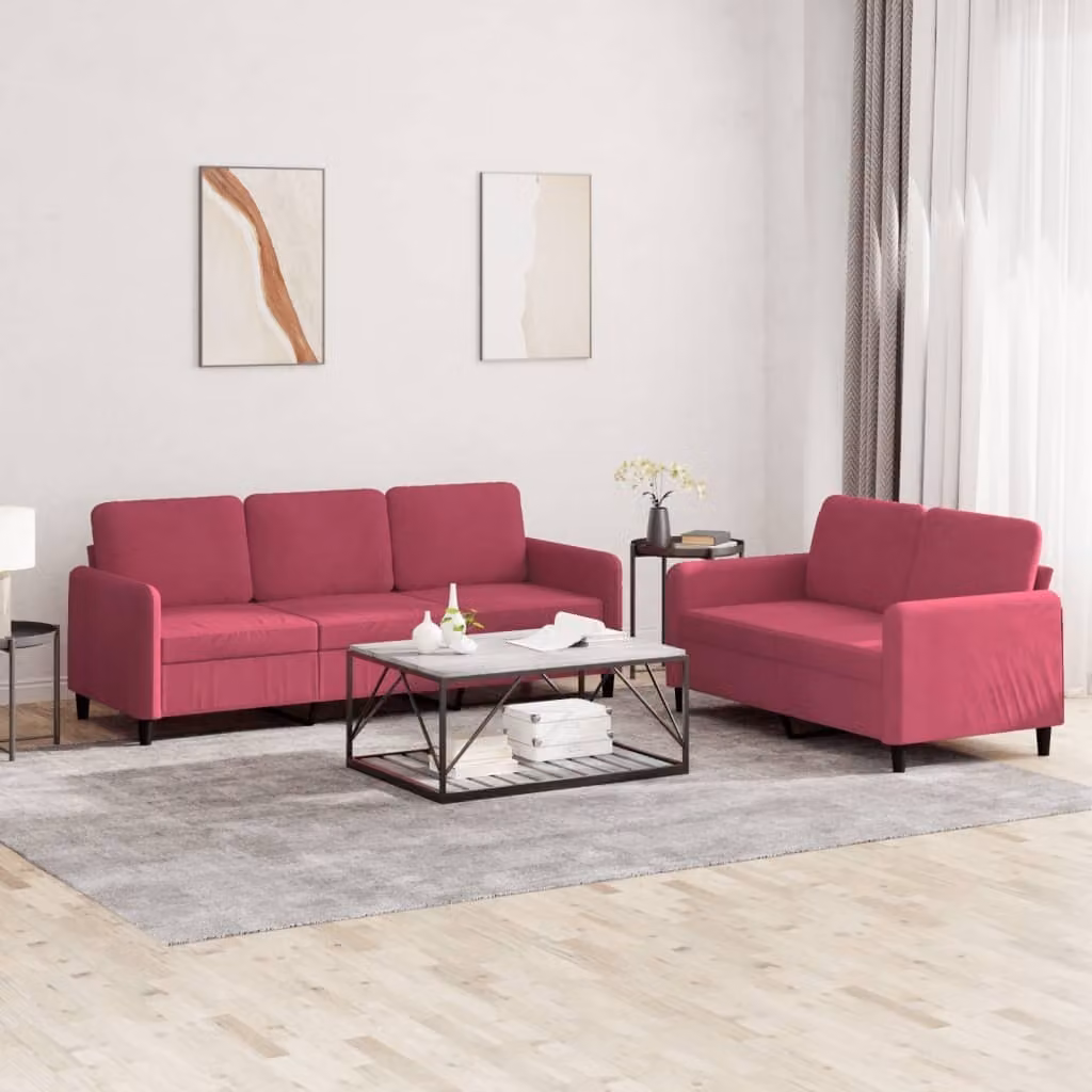 Maison Exclusive - Set divano a 2 posti in velluto bordeaux