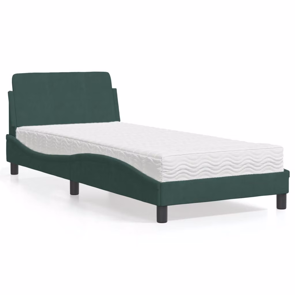Letto con Materasso Dover Verde Scuro 80x200 cm in Velluto