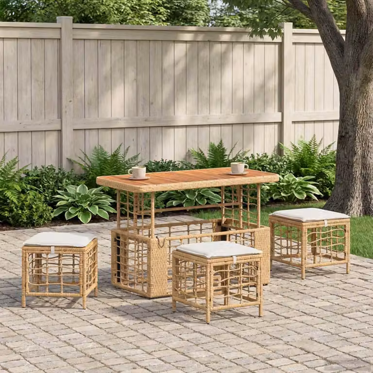 Set da pranzo per giardino e terrazzo vidaXL in legno di acacia oliato e rattan, 4 pezzi, colore beige e bianco