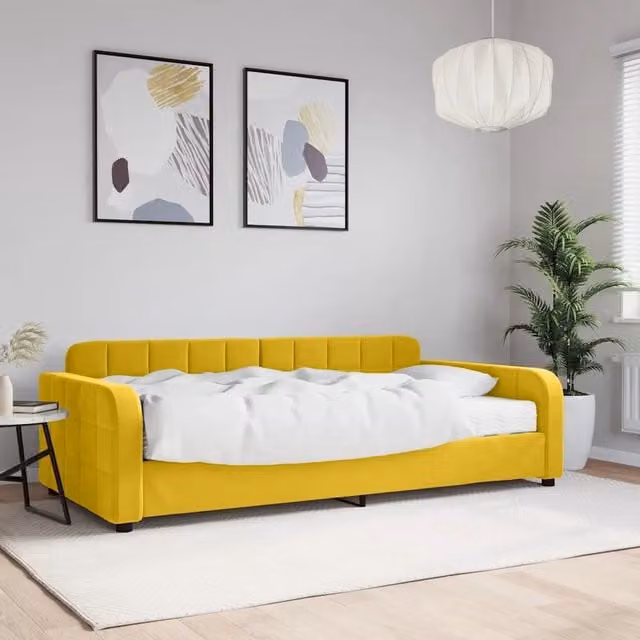 Divano Letto Moderno vidaXL in Velluto Giallo con Materasso in Schiuma L/P/H: 223 x 110 x 71 cm, Materasso 100 x 200 cm – 1