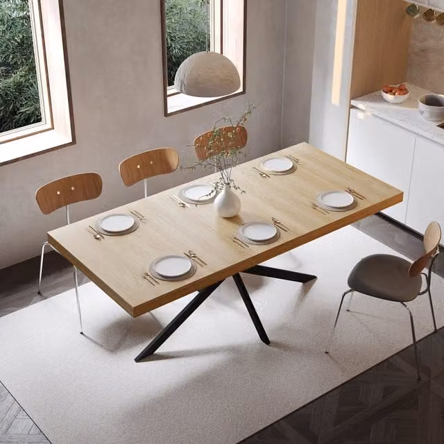 Tavolo da pranzo allungabile Mivray con piano in MDF e base a X in metallo, marrone e nero