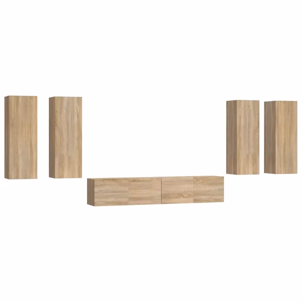 Set di mobili porta TV da soggiorno vidaXL in legno multistrato color rovere, 6 pezzi, montaggio a parete – 2