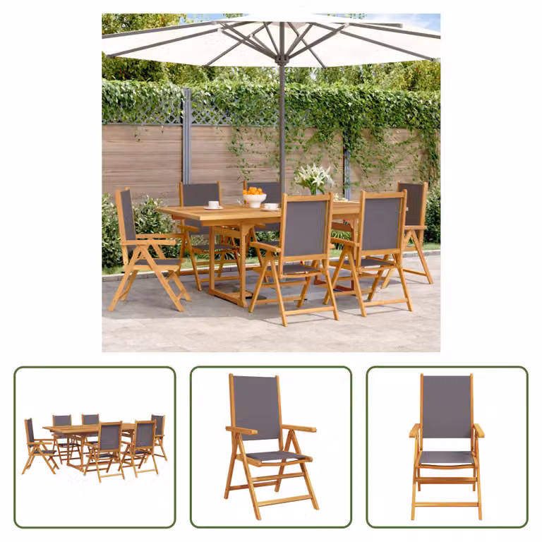 The Living Store Set da pranzo da giardino 7 pezzi in tessuto e legno massiccio antracite