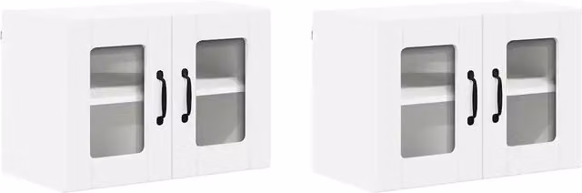 Set di 2 pensili da cucina LUCCA bianchi con ante in vetro e ripiani interni, L 60 x P 31 x H 40 cm