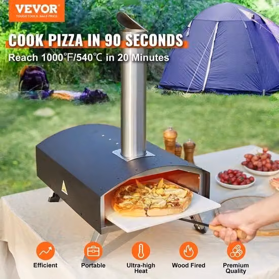 Forno per Pizza da Esterno - Forno Pizza Portatile - Dimensione 304,8 mm - Forno Pizza a Gas Legna Pellet Carbone - Forno Pizza in Acciaio Inossidabile - Massimo 540°C - Griglia in Acciaio Inossidabile - Ideale per Giardino Esterno Festa Campeggio
