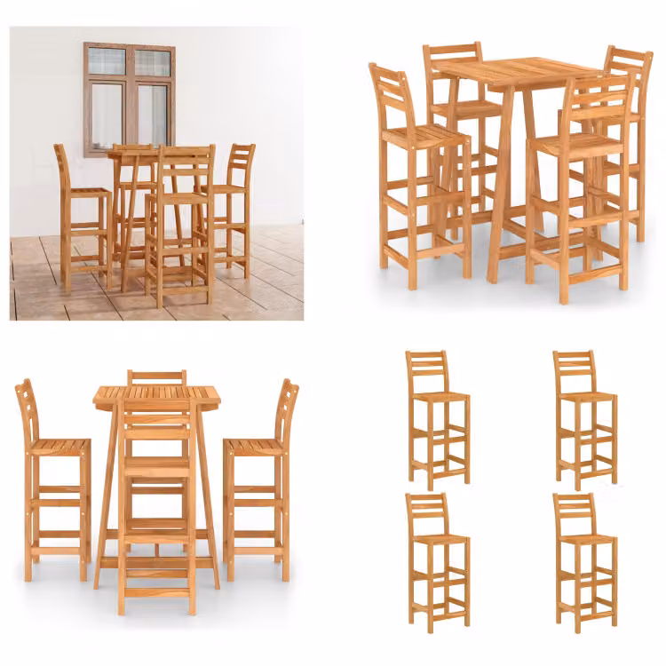 vidaXL Set bar da giardino 5 pezzi in legno massiccio di acacia - Set bar - Set bar - Tavolo e sgabello da bar - Tavolo da bar