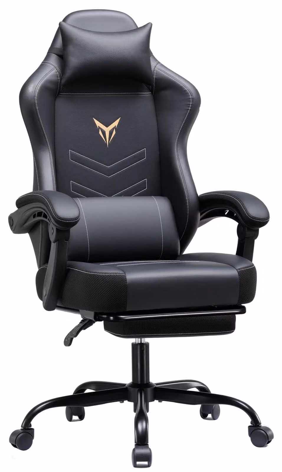 Sedia da gaming con poggiapiedi, regolabile in altezza, in ecopelle, colore nero
