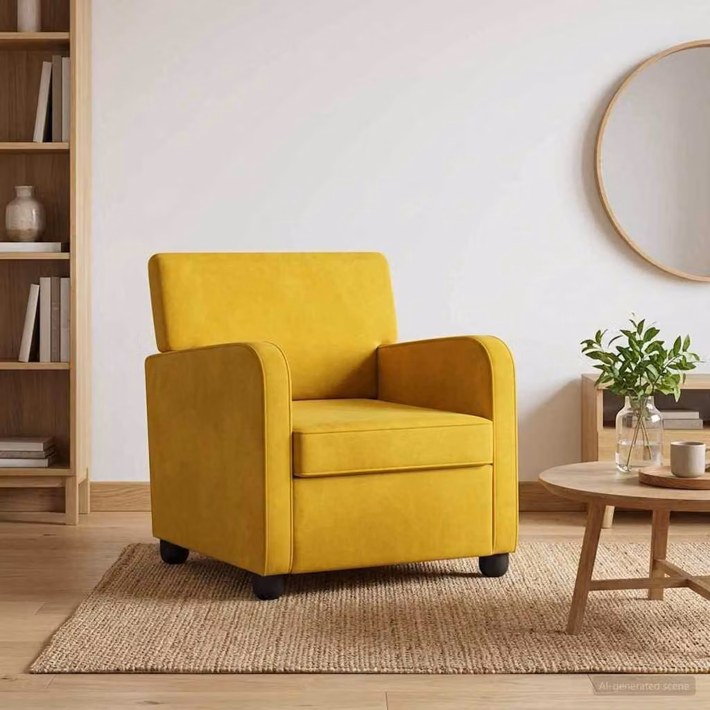 Poltrona moderna vidaXL in velluto giallo con braccioli per soggiorno e camera da letto
