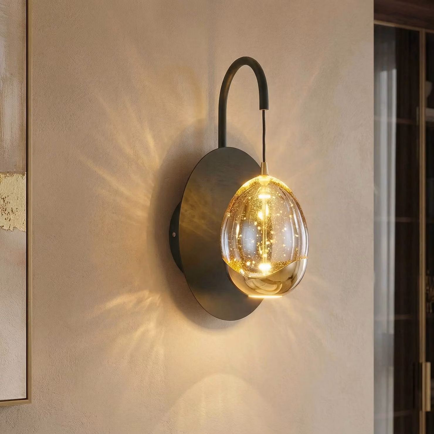 HighLight Applique da parete a LED Golden Egg, dimmerabile, Crema / Ambra, Soggiorno / Sala da pranzo, Vetro, Moderno, Applique a LED