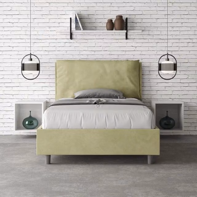 Letto imbottito Ityhome in microfibra verde con rete, L/P/H: 110 x 202 x 125 cm – 1