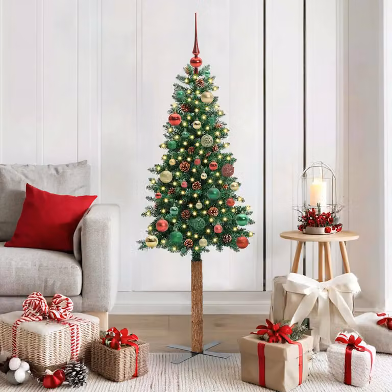 Albero di Natale snodato vidaXL Verde con luci LED bianco caldo, materiali PVC, metallo e legno, Altezza: 150 cm