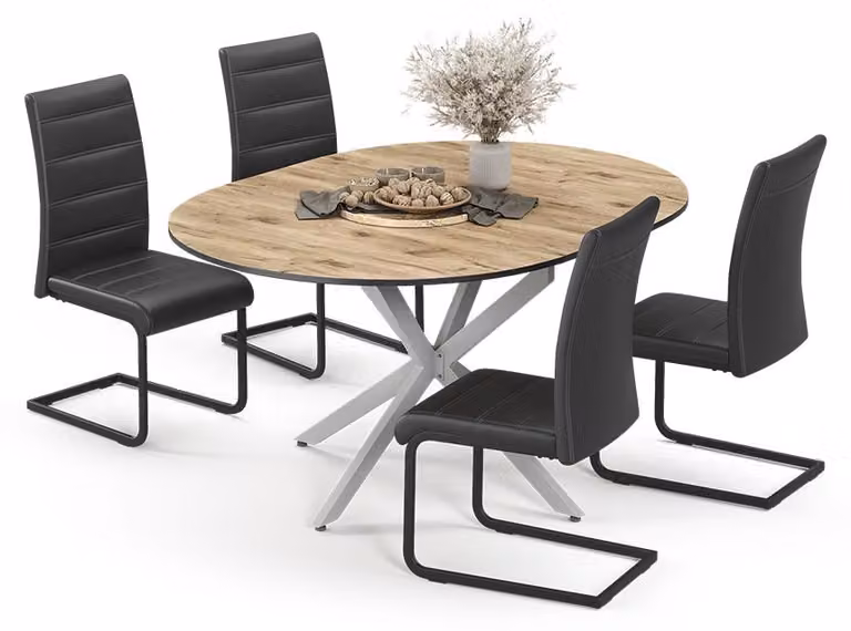 Set di tavoli da pranzo Vicco Loyd Rovere rustico/Grigio 120 x 120 cm con 4 sedie da pranzo, nero, Model 63006