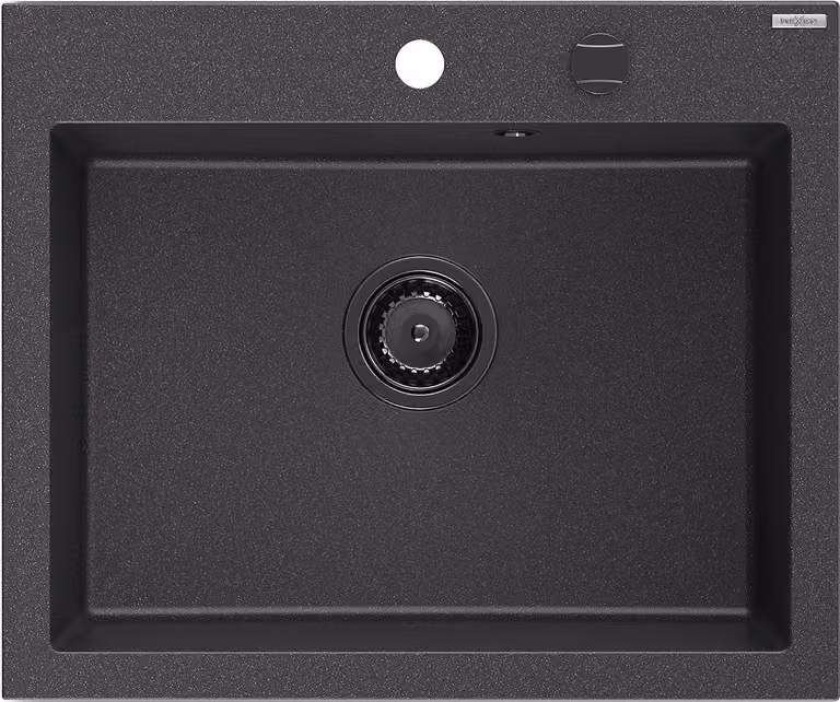 Mexen Elix lavello in granito a 1 vasca 600 x 500 mm, nero maculato, sifone nero - 6525601005-76-B