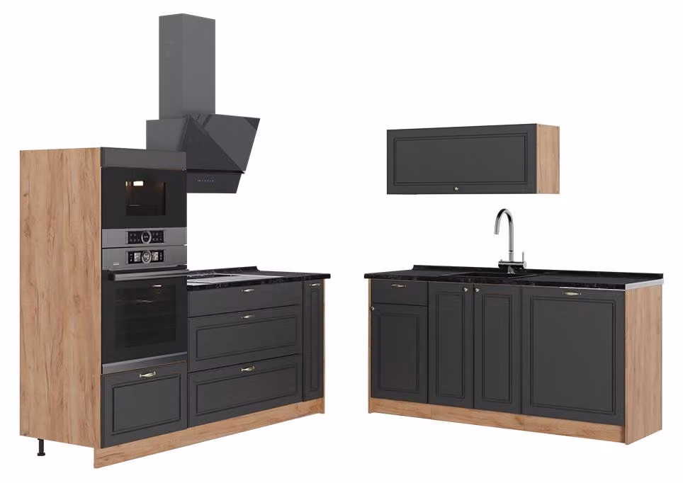 Cucina Vicco Fame-Line Oro-antracite rustico/Rovere dorato 340 cm senza piano di lavoro, Model 63692