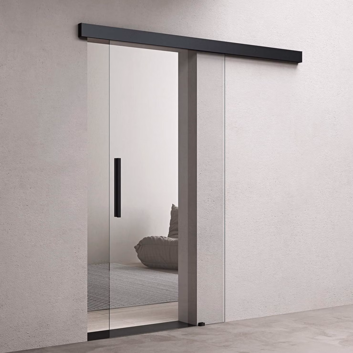 doporro Porta Scorrevole in Vetro Temperato 8 mm Trasparente, con Binario e Maniglia Squadrata in Alluminio Finitura Nera, Kit Distanziale da Parete, 90x205 cm Amalfi20