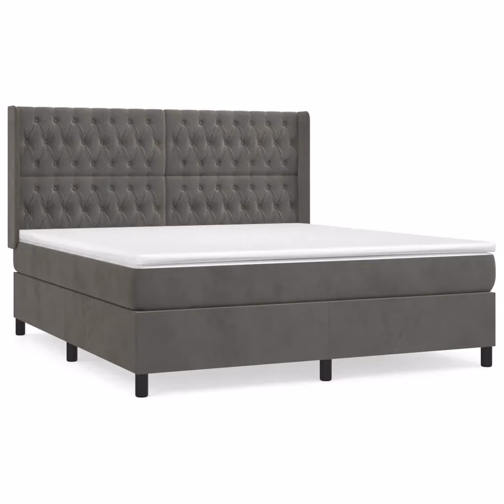 Letto Ibrido con Giroletto a Molle e Materasso vidaXL in Velluto Grigio e Bianco, Struttura in Legno di Larice, L/P/H: 183 x 203 x 128 cm – 2