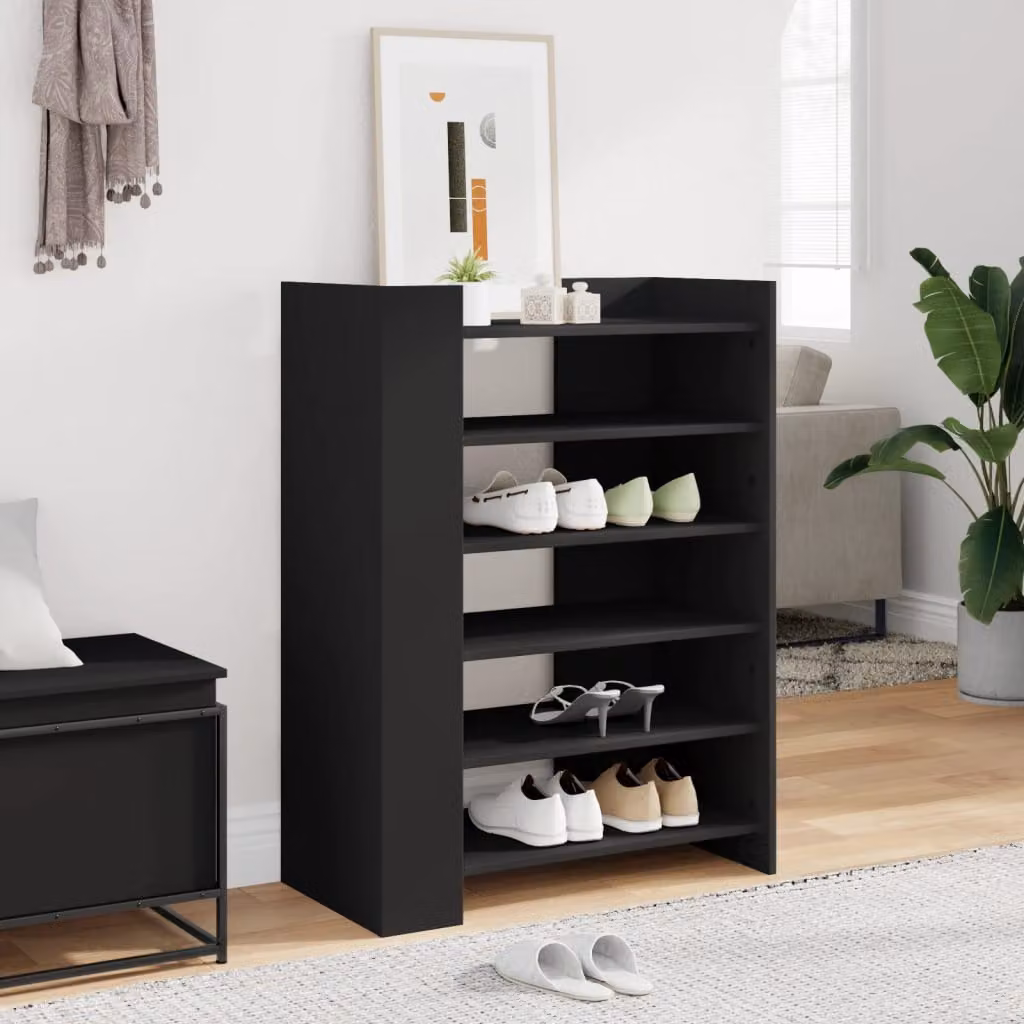 Scarpiera angolare moderna vidaXL in legno nero opaco L: 74,5 cm, P: 37,5 cm, H: 100 cm
