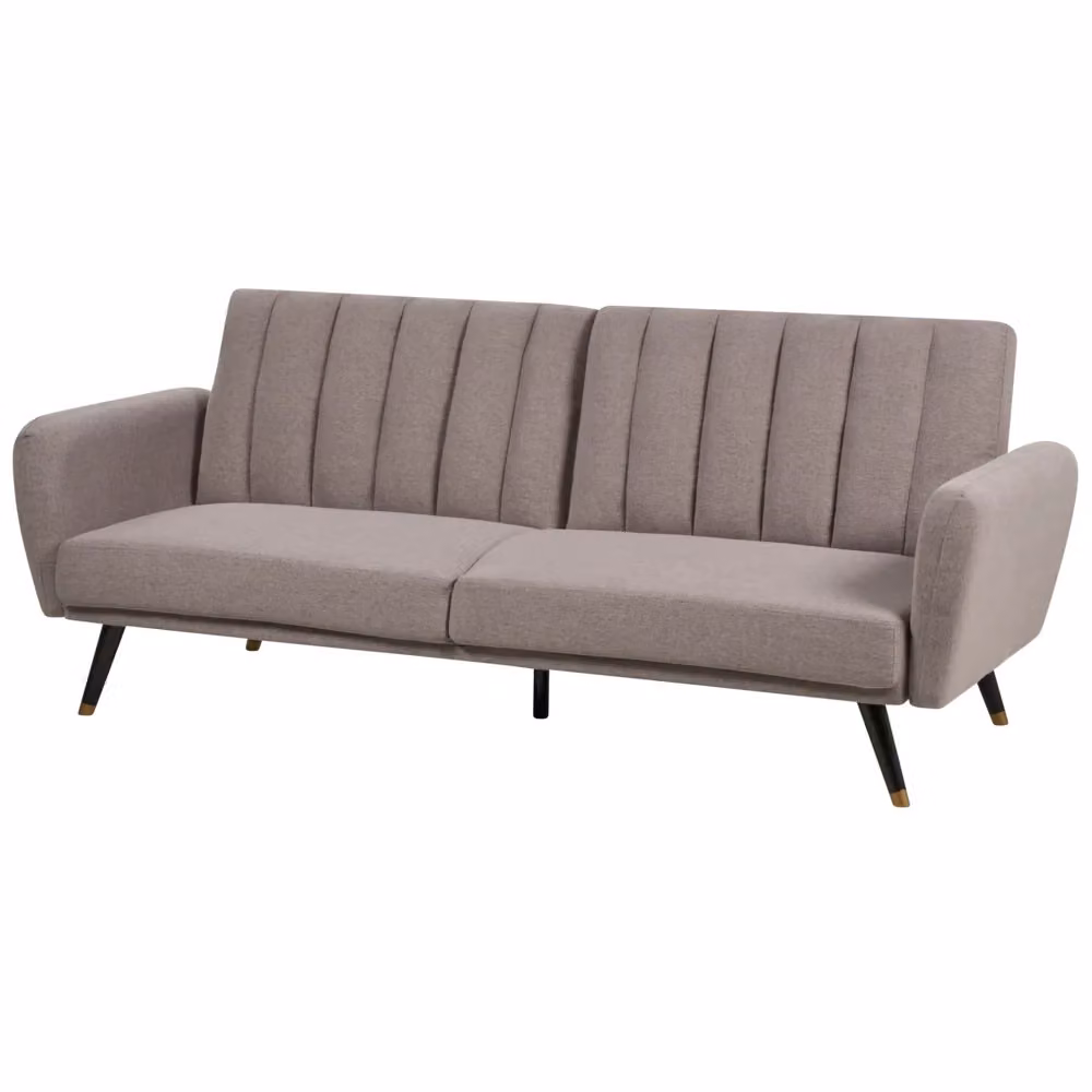Divano letto click-clack Beliani a 3 posti in tessuto marrone con struttura in legno e poggiatesta regolabile per soggiorno e camera da letto L: 212 cm, H: 90 cm, P: 80 cm – 2