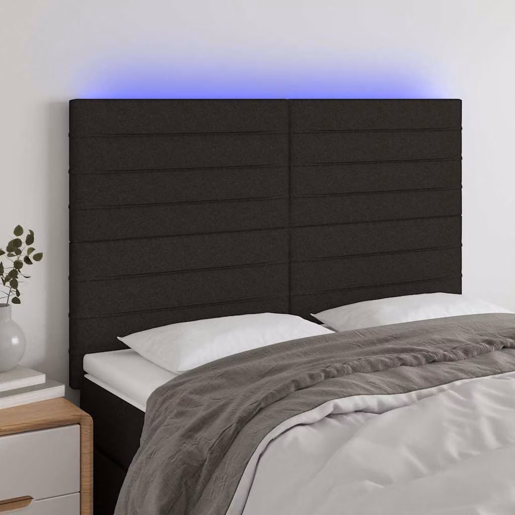 Testiera a LED vidaXL in tessuto nero con porta USB e illuminazione integrata L: 144 cm, P: 5 cm, H: 118-128 cm – 1
