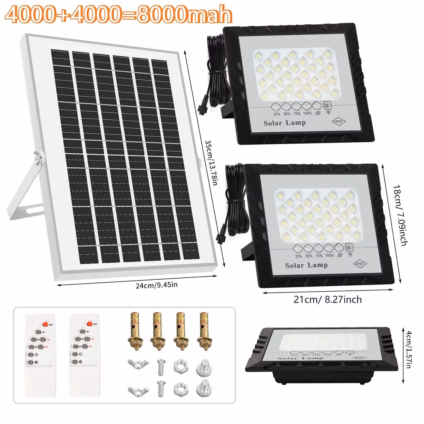 Faretto solare a LED - Lampada da parete esterna a 2 luci - Dimmerabile - Grado di protezione IP67 - Batteria al litio - 5 metri - Adatto per il giardino