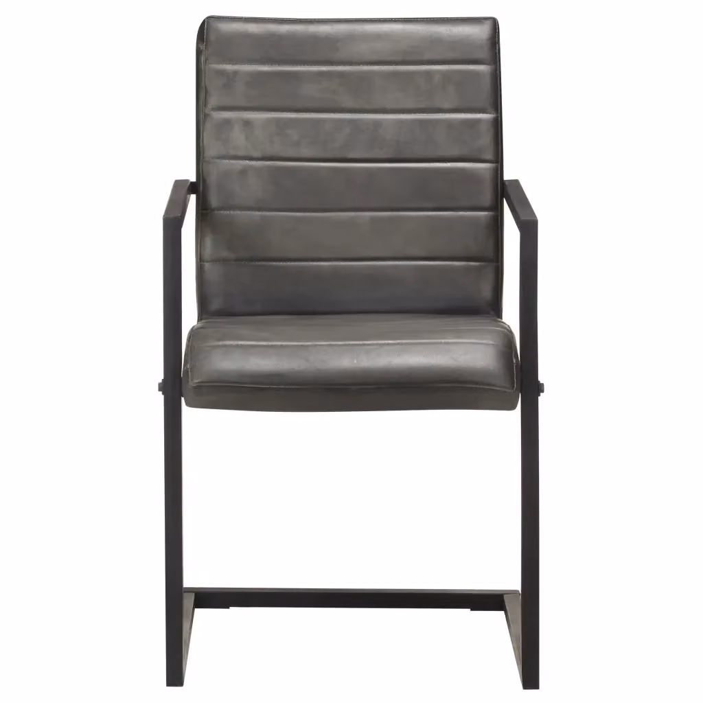 Set di 4 sedie da pranzo vidaXL in vera pelle grigia con base a sbalzo e braccioli in stile retro – 2