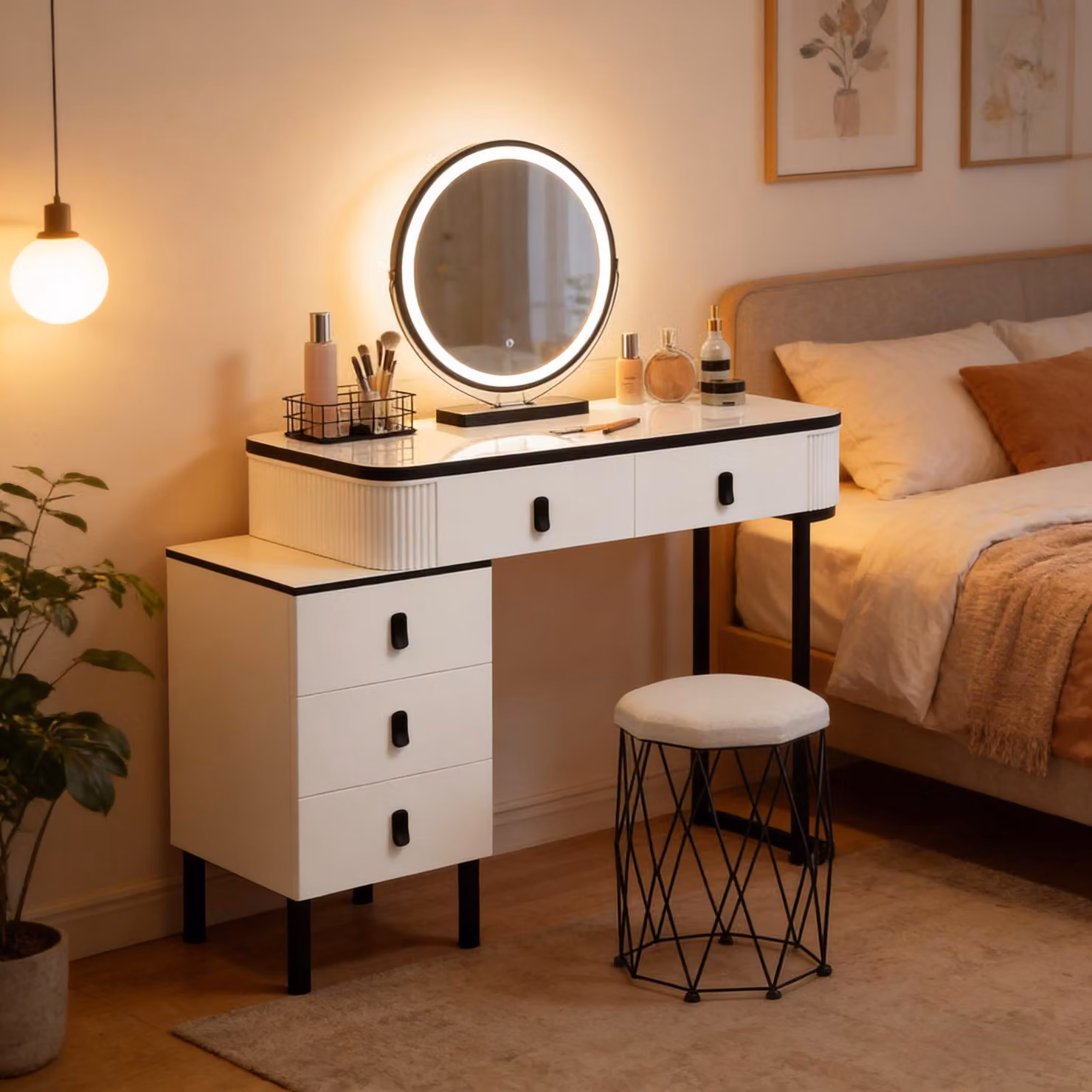 Scrivania da ufficio elegante, comò da camera da letto elegante con sgabello per il trucco, comò con cassetto, scrivania da ufficio (disponibile solo con comò e sgabello per il trucco)