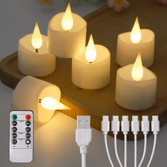 Luminari a LED senza fiamma, telecomando per candele, telecomando a 10 tasti e 2 cavi di ricarica per 6 candele