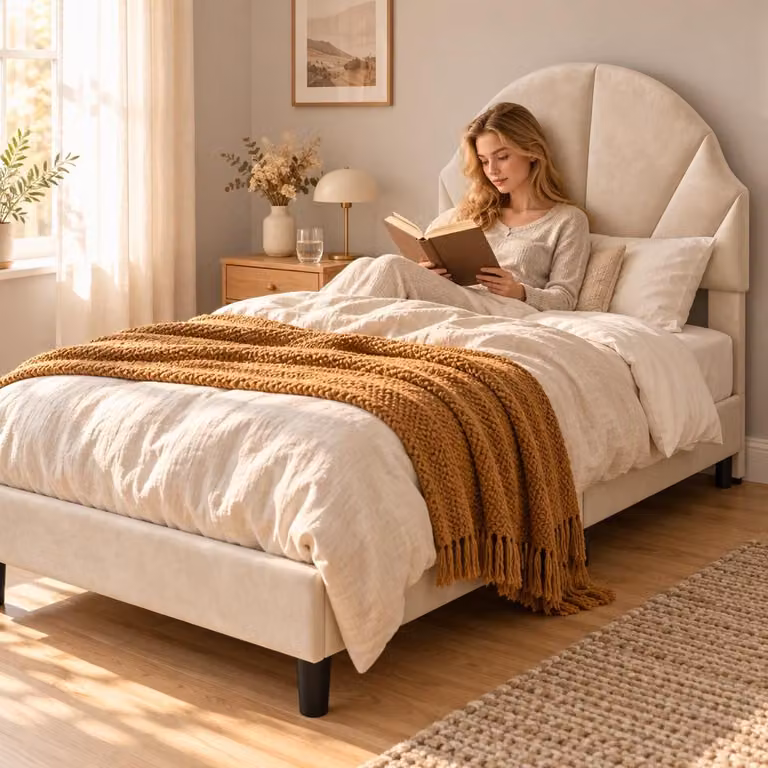 Letto imbottito INONEFT, 90x200 cm, singolo con poggiatesta regolabile in altezza, letto per bambini con rete a doghe, letto singolo imbottito, letto per adolescenti, tessuto velluto, color beige