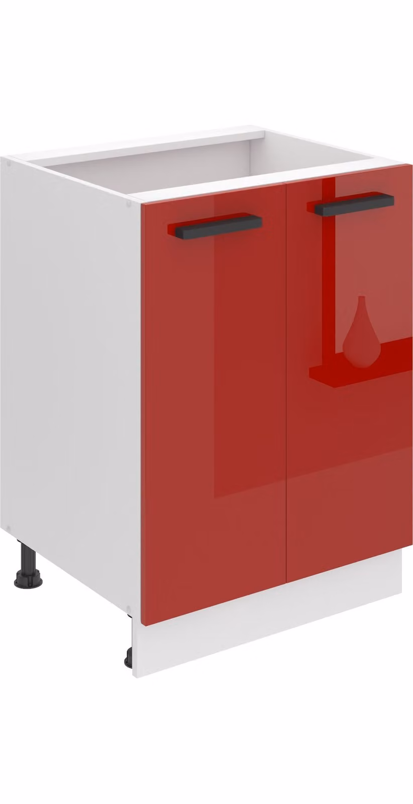 Base da cucina Belini, base da cucina larga 60 cm. SD2 Base per cucina senza piano di lavoro. Mobile da cucina a 2 ante, rosso lucido