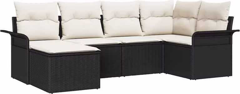 Set Divano da Giardino con cuscino 6 pcs Nero polyrattan
