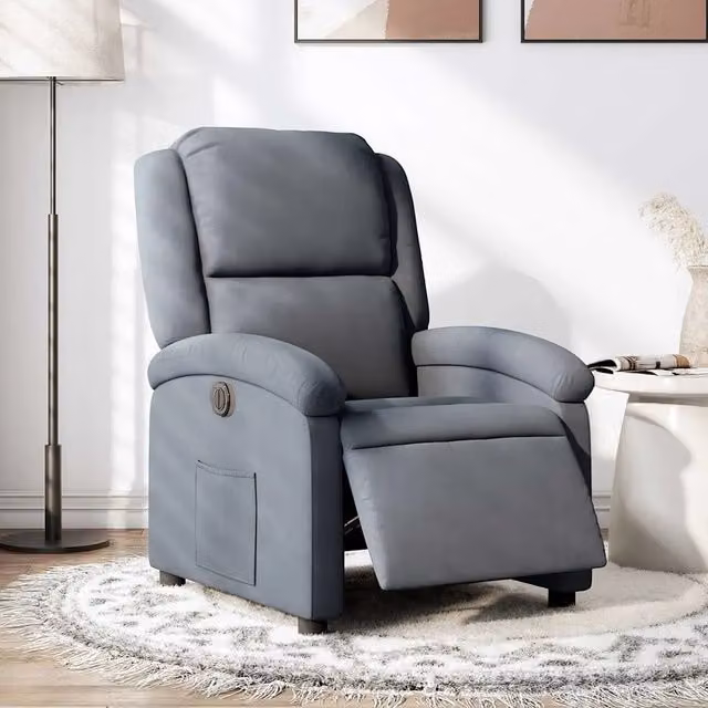Poltrona elettrica reclinabile relax in velluto grigio con braccioli e struttura moderna per soggiorno – 1