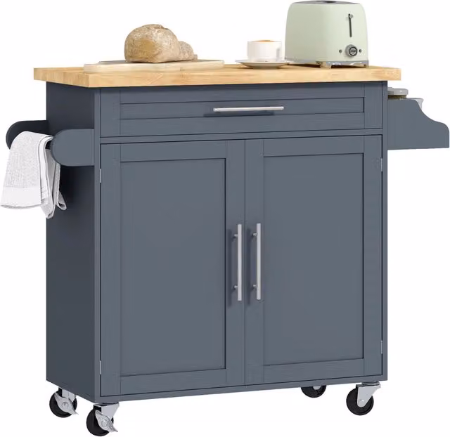 Carrello da Cucina con Cassetto e Armadietto ¨C zephmum ¨C Grigio e Legno 109x40x89 cm