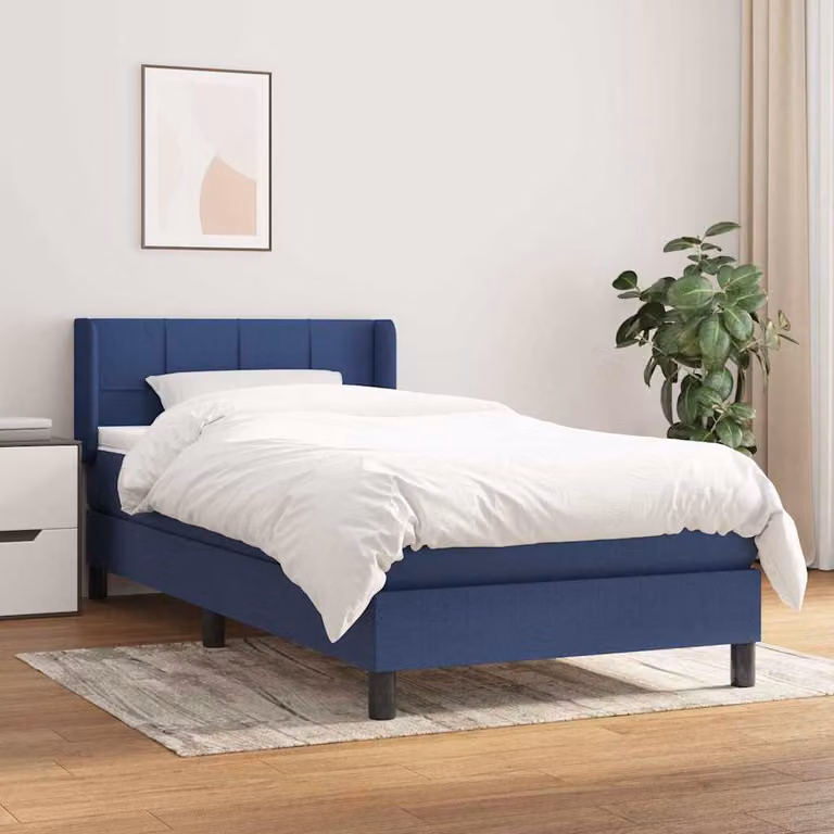 vidaXL Giroletto a Molle con Materasso Blu e Bianco in Tessuto L/P/H: 80 x 200 x 45 cm