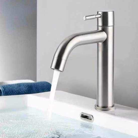 Rubinetto singolo in acciaio inossidabile color argento per lavabo da appoggio, cucina, bagno, hotel