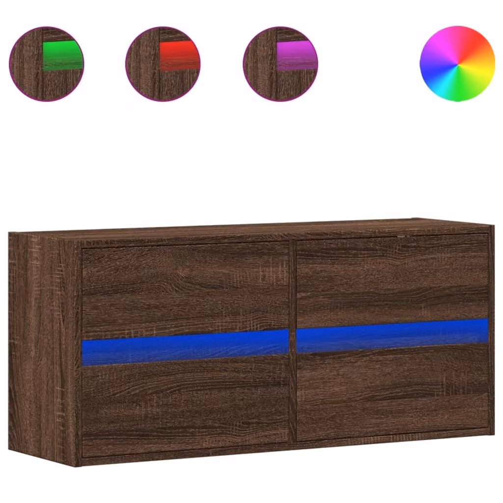 Mobile TV a Parete con Luci LED Rovere Marrone 100x31x45 cm