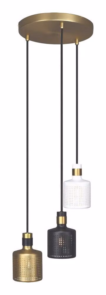 Rabalux 5092 Lampada a sospensione a 3 faretti Alberta, E27, oro-bianco-nero, stile industriale