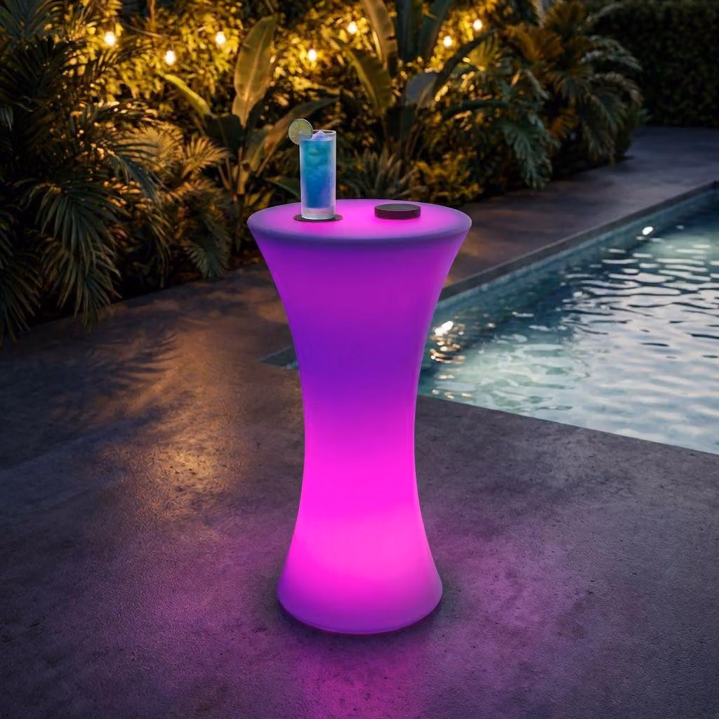 Milani Home - tavolino luminoso da esterno in polietilene, diametro 58 x 110 cm, per giardino terrazzo e bordo piscina
