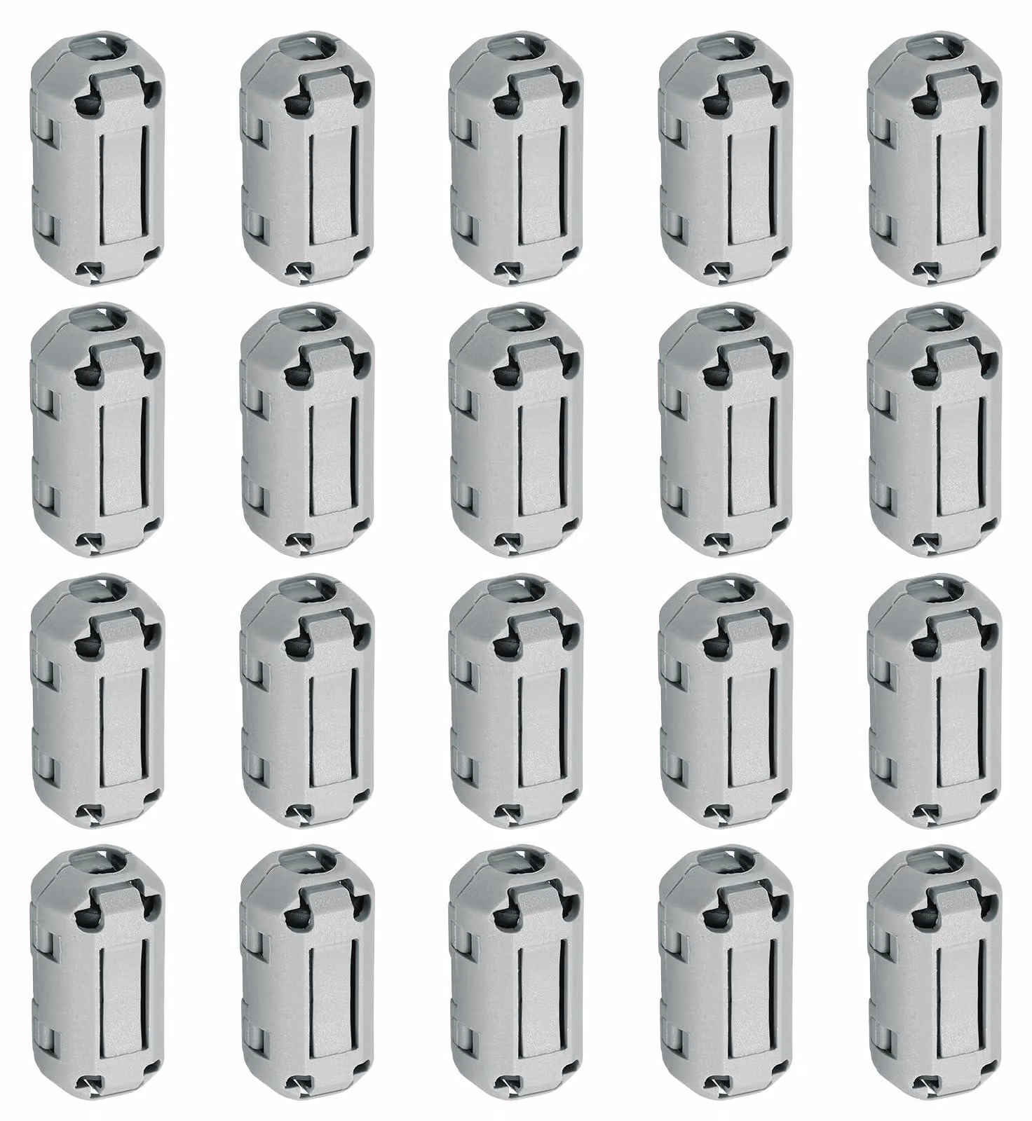20 anelli filtranti in ferrite, clip, diametro interno di 7 mm, colore grigio