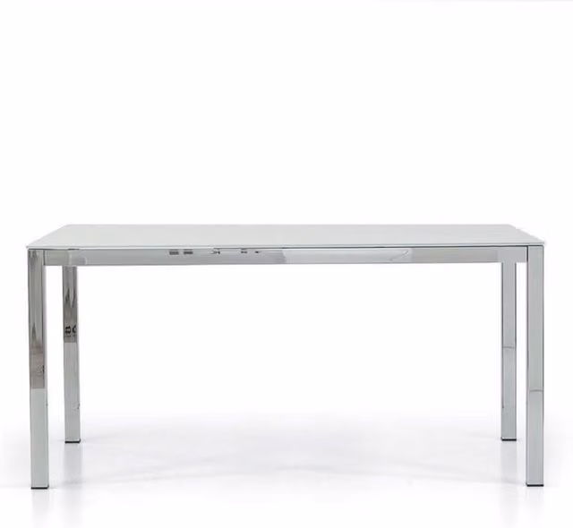 Tavolo moderno allungabile Mobili 2G in vetro trasparente e metallo argento L: 160 cm, P: 90 cm, H: 76 cm