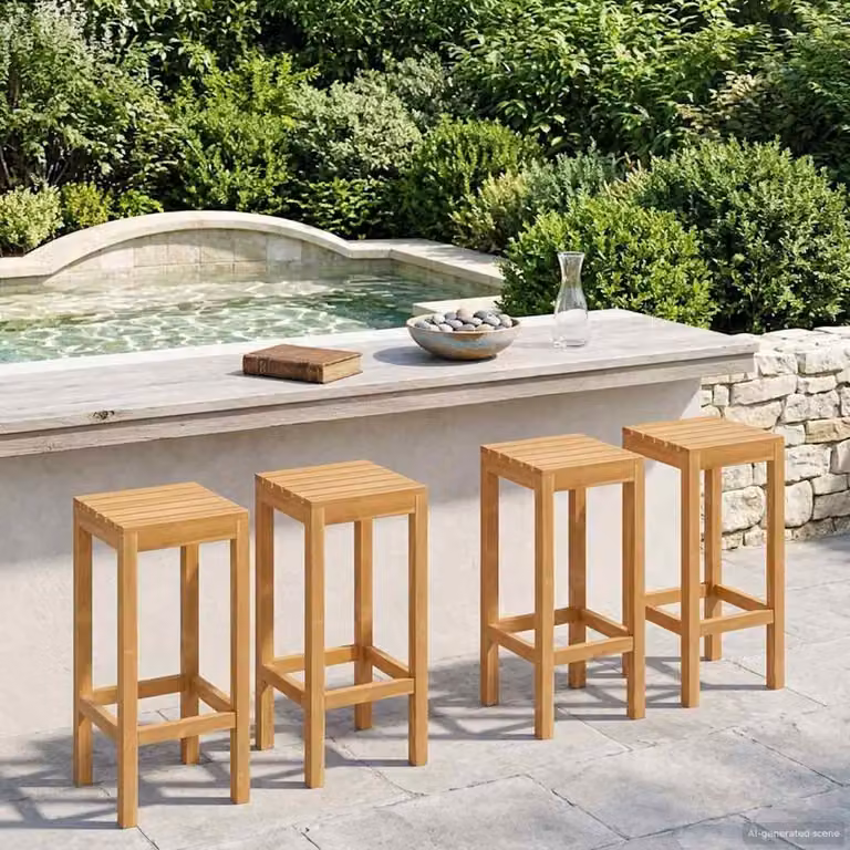Set di 4 sgabelli da bar vidaXL in legno di teak massiccio naturale marrone per esterno
