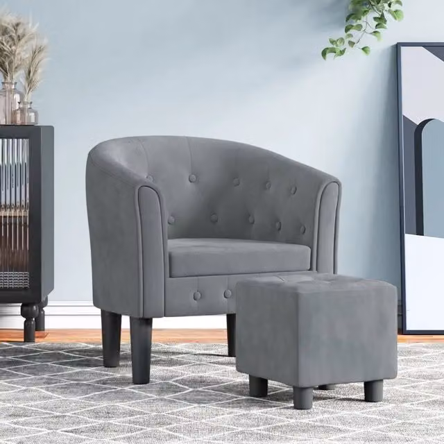 Poltrona Cabriolet con Poggiapiedi vidaXL in Velluto Grigio con Braccioli e Struttura in Legno e Plastica – 1